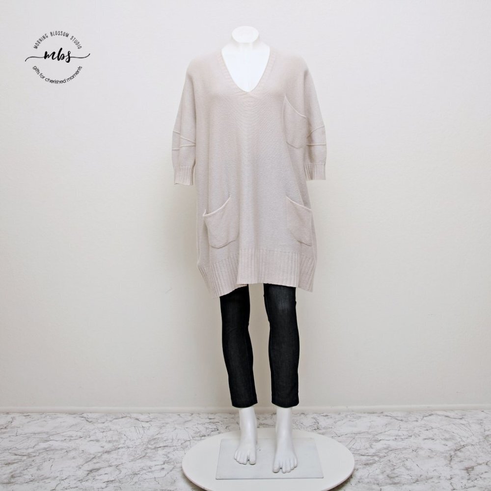 Stefanel V Neck Long Sleeve Wool Blend Oversized Sweater Dress - Picture 2 of 11